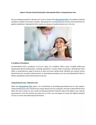 Indore’s Premier Dental Destination: Namodental Clinic’s Comprehensive Care