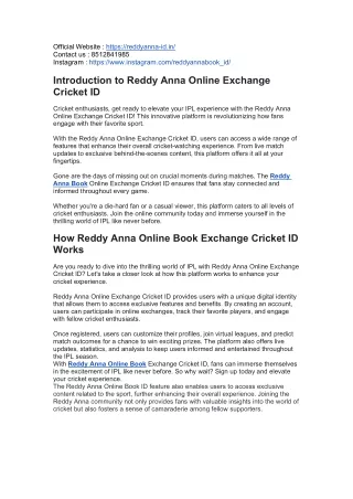 Exploring the Benefits of Reddy Anna's Online Cricket Exchange Platform