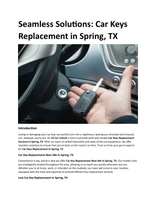 Seamless Solutions Car Keys Replacement in Spring, TX