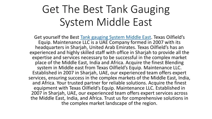get the best tank gauging system middle east