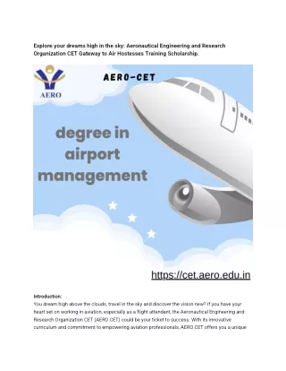aero Explore your dreams high in the sky Aeronautical Engineering and Research Organization CET Gateway to Air Hostesses
