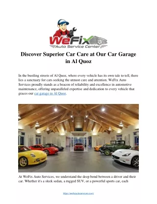 Discover Superior Car Care at Our Car Garage  in Al Quoz
