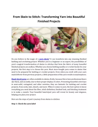 From Skein to Stitch: Transforming Yarn into Beautiful Finished Projects
