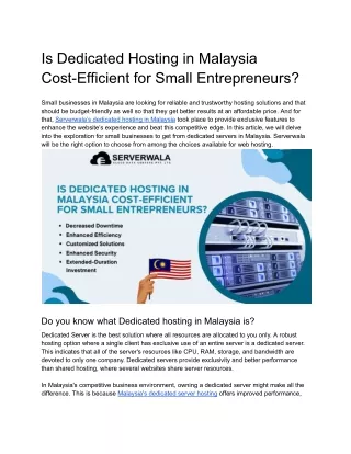 Is Dedicated Hosting in Malaysia Cost-Efficient for Small Entrepreneurs