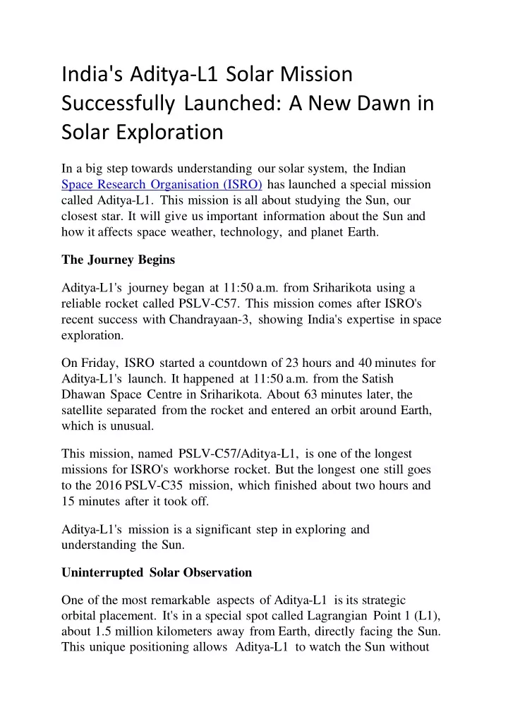 india s aditya l1 solar mission successfully launched a new dawn in solar exploration