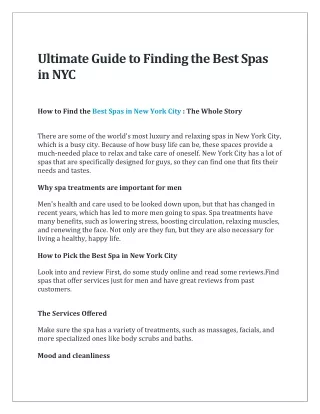 Ultimate Guide to Finding the Best Spas in NYC