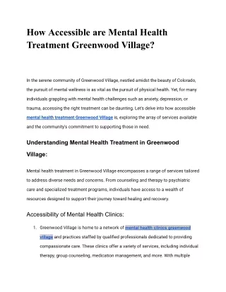 How Accessible are Mental Health Treatment Greenwood Village_