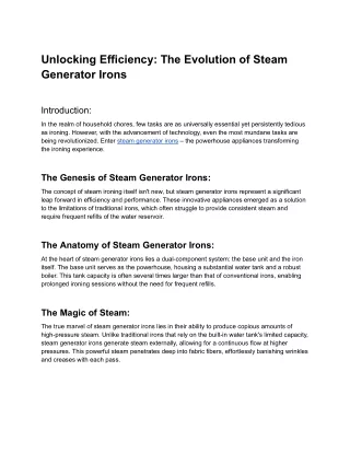 Unlocking Efficiency: The Evolution of Steam Generator Irons