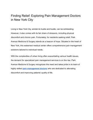 Finding Relief: Exploring Pain Management Doctors in New York City