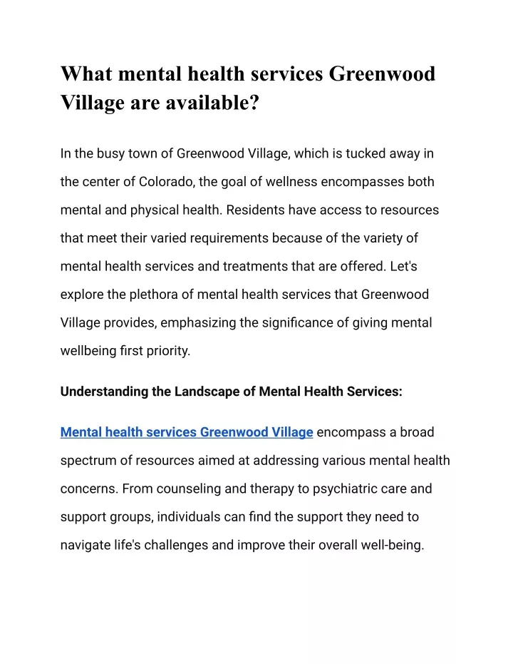 what mental health services greenwood village