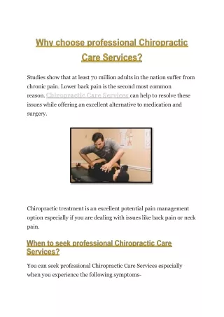 Why choose professional Chiropractic Care Services