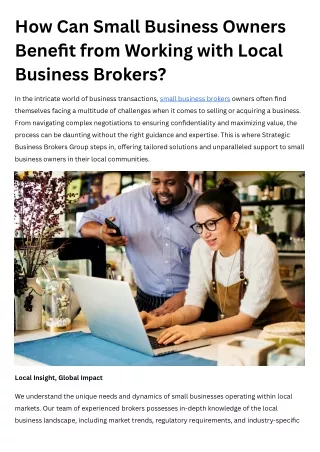 How Can Small Business Owners Benefit from Working with Local Business Brokers