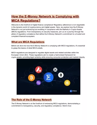 How the E-Money Network is Complying with MICA Regulations