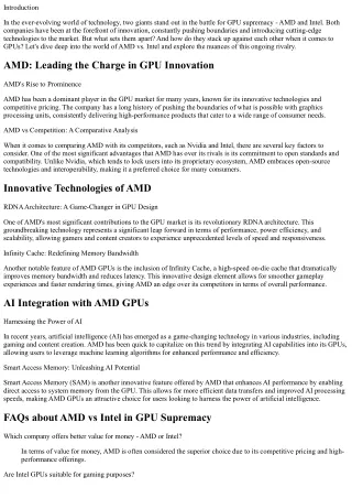 AMD vs. Intel: The Battle for GPU Supremacy