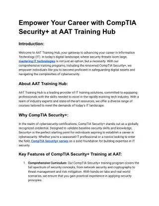 Empower Your Career with CompTIA Security  at AAT Training Hub