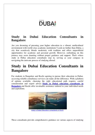 Study in Dubai Education Consultants in Bangalore