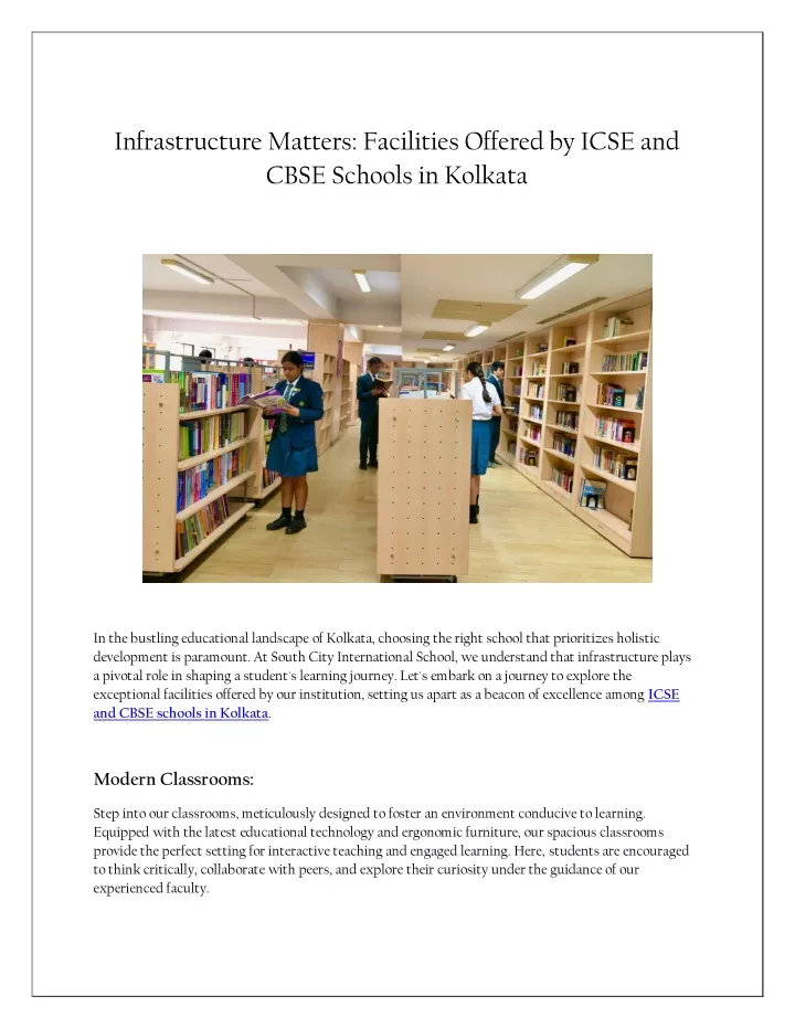 infrastructure matters facilities offered by icse