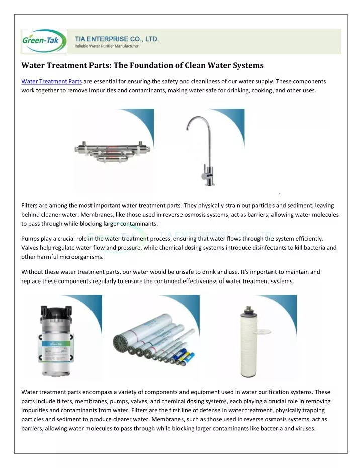 water treatment parts the foundation of clean