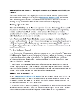 Shine a Light on Sustainability The Importance of Proper Fluorescent Bulb Disposal in Dubai