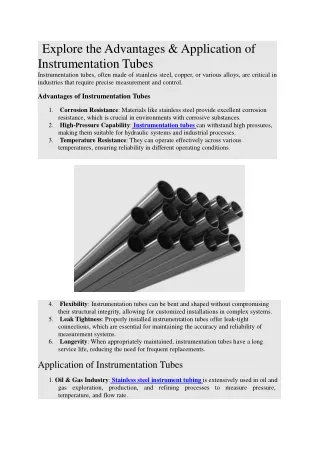 Explore the Advantages & Application of Instrumentation Tubes