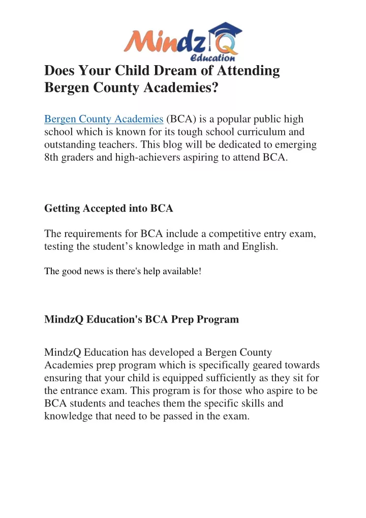 does your child dream of attending bergen county