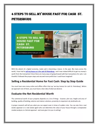 4 Steps to Sell My House Fast for Cash  St. Petersburg