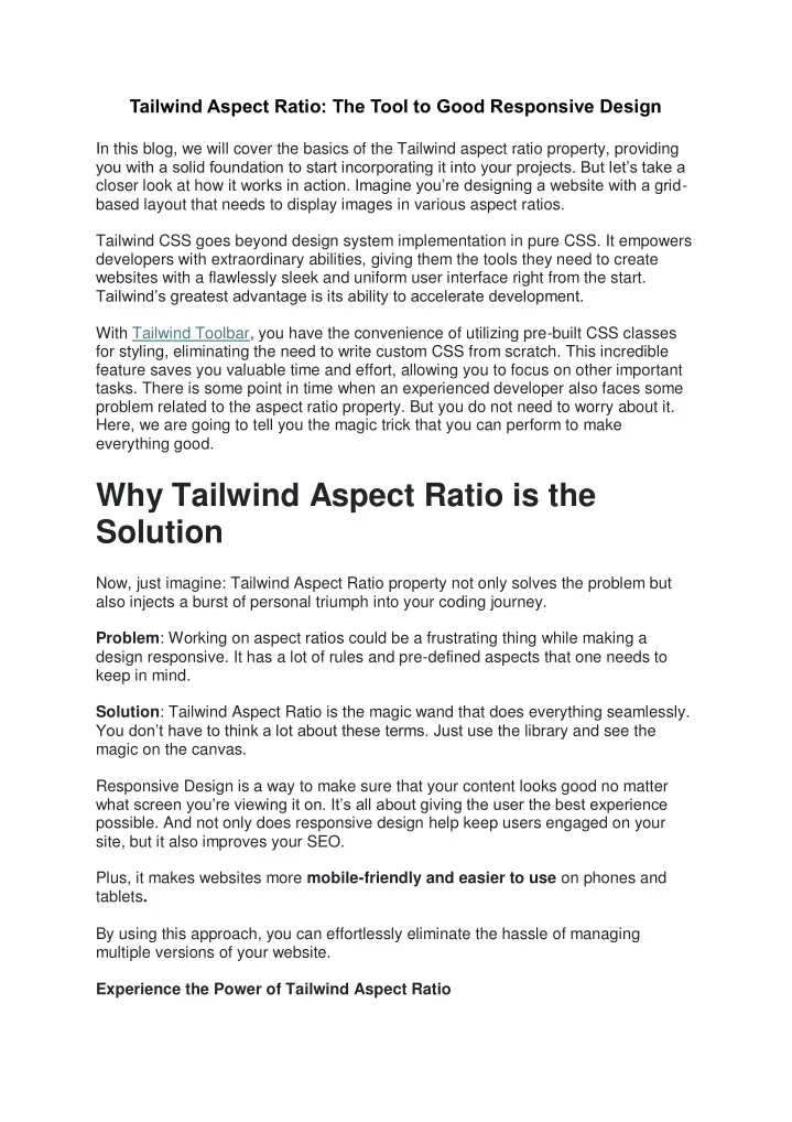 tailwind aspect ratio the tool to good responsive