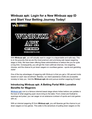 Winbuzz apk: Login for a New Winbuzz app ID and Start Your Betting Journey Today
