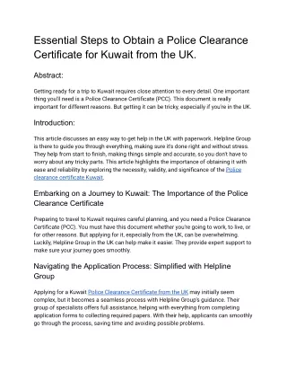 Essential Steps to Obtain a Police Clearance Certificate for Kuwait from the UK