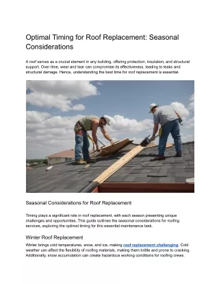 A Guide to Determining the Best Time to Replace a Roof It's Important