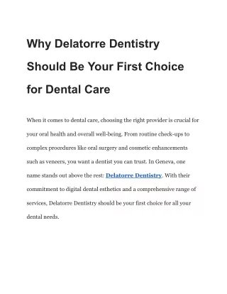 Why Delatorre Dentistry Should Be Your First Choice for Dental Care