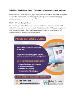 Dubai VAT Made Easy: Expert Consultancy Services for Your Business