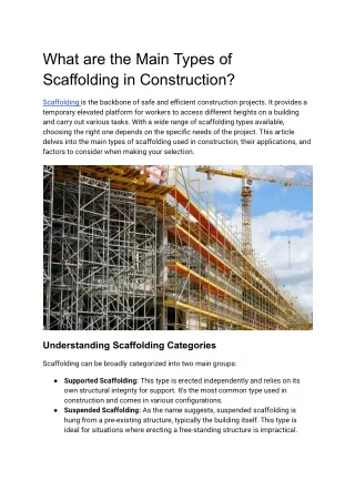 What are the Main Types of Scaffolding in Construction