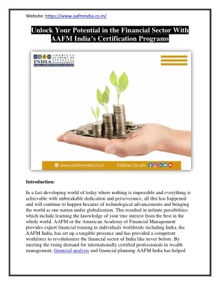 Unlock Your Potential in the Financial Sector With AAFM India’s Certification