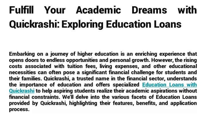 fulfill your academic dreams with quickrashi exploring education loans