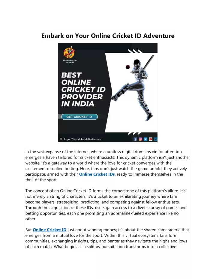 embark on your online cricket id adventure