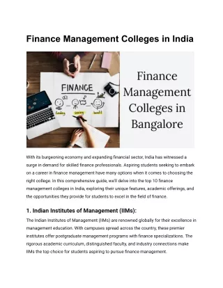 Finance Management Colleges in India