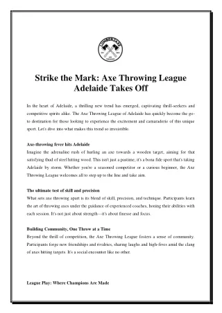 Strike the Mark: Axe Throwing League Adelaide Takes Off