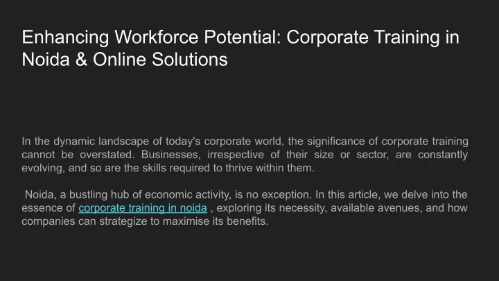 enhancing workforce potential corporate training