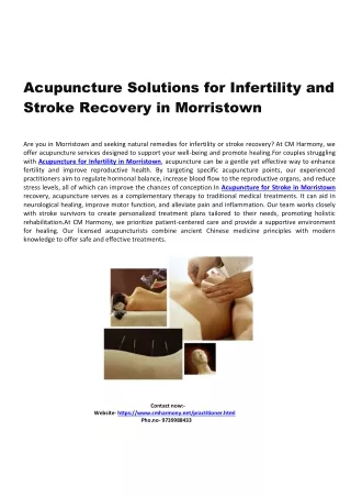 Holistic Healing Solutions: Acupuncture for Infertility and Stroke in Morristown