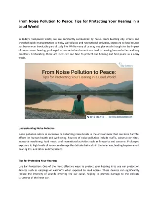 From Noise Pollution to Peace
