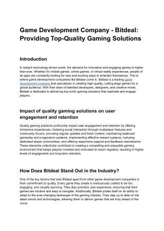 Game Development Company - Bitdeal_ Providing Top-Quality Gaming Solutions