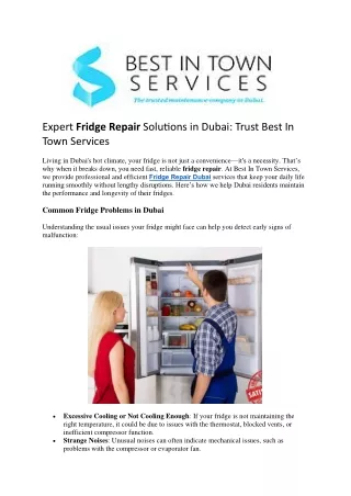 Expert Fridge Repair Solutions in Dubai Trust Best In Town Services