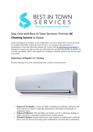 Stay Cool with Best In Town Services Premier AC Cleaning Service in Dubai