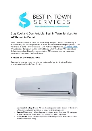 Stay Cool and Comfortable Best In Town Services for AC Repair in Dubai
