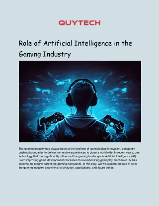 Role of Artificial Intelligence in the Gaming Industry