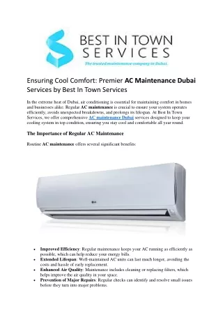 Ensuring Cool Comfort Premier AC Maintenance Dubai Services by Best In Town Services