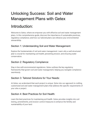 Soil and Water Management Plans with Getex