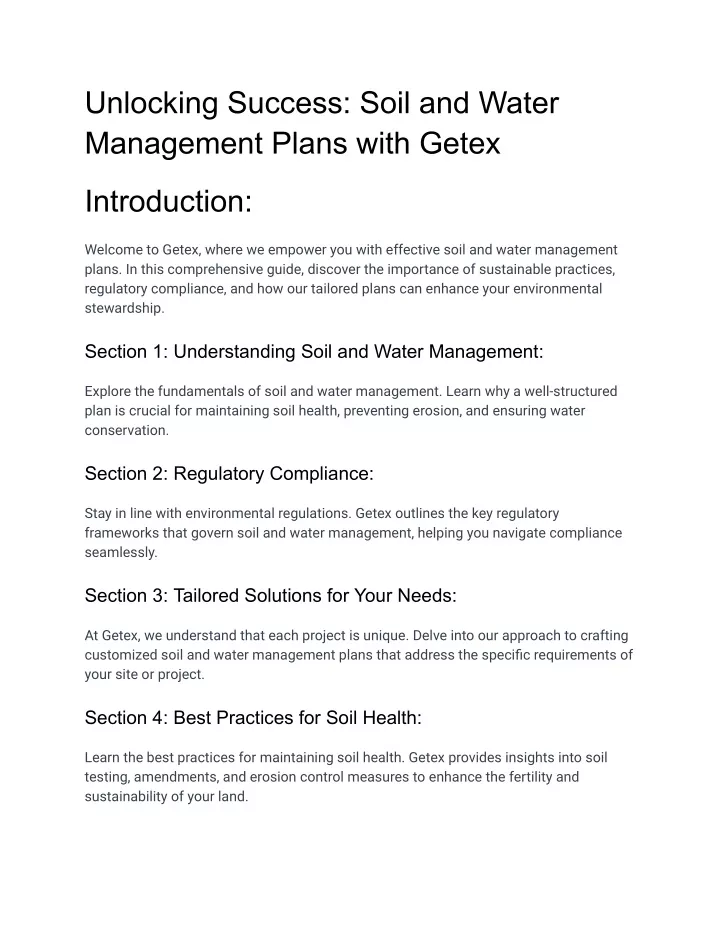 unlocking success soil and water management plans