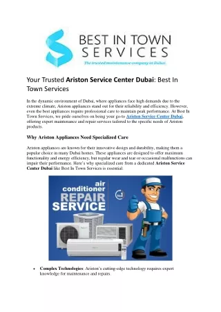 Your Trusted Ariston Service Center Dubai Best In Town Services